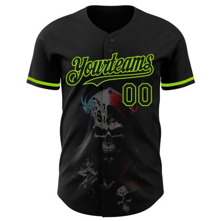 Personalized 3D Skull Baseball Jersey in Black and Neon Green Fashion Design Personalized Black Neon Green 3D Skull Fashion