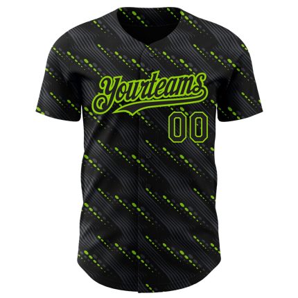 Personalized Black Neon Green 3D Baseball Jersey with Slant Lines Design Personalized Black Neon Green 3D Slant Lines Baseball