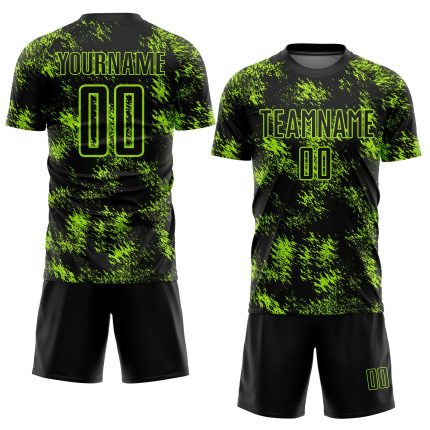 Personalized Neon Green Abstract Grunge Soccer Jersey Art Sublimation Uniform Personalized Black Neon Green Abstract Grunge