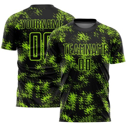 Personalized Neon Green Abstract Grunge Soccer Jersey Art Sublimation Uniform Personalized Black Neon Green Abstract Grunge