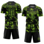 Custom Soccer Jersey with Personalized Name & Number, Black Neon Green Abstract Grunge Art Design Personalized Black Neon