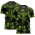 Custom Soccer Jersey with Personalized Name & Number, Black Neon Green Abstract Grunge Art Design Personalized Black Neon