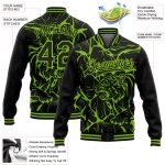 Personalized Neon Green Black Abstract Tiger Bomber Jacket - 3D Varsity Full-Snap Letterman Personalized Black Neon Green