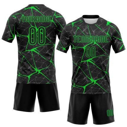 Personalized Neon Green Black Abstract Volleyball Jersey Uniform for Sublimation Personalized Black Neon Green Abstract Network