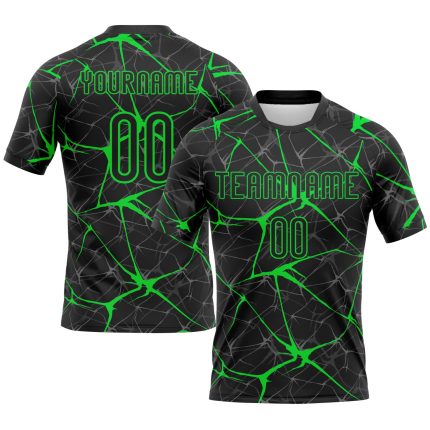 Personalized Neon Green Black Abstract Volleyball Jersey Uniform for Sublimation Personalized Black Neon Green Abstract Network