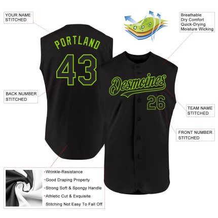 Personalized Authentic Black Neon Green Baseball Jersey with Custom Name & Number - Sleeveless Team Apparel Personalized