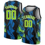 Custom Name Number Basketball Jersey 3D Geometric Shapes Black Neon Green-Blue Design Authentic Team Gear Personalized Black