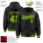 Personalized Bomber Hoodie Jacket Black Neon Green Full-Snap Varsity Letterman Personalized Black Neon Green Bomber Full-Snap