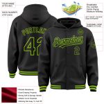Custom Name and Number Varsity Letterman Hoodie Jacket - Personalized Black Neon Green Bomber Style Personalized Black Neon