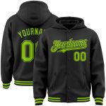 Personalized Bomber Hoodie Jacket Black Neon Green Full-Snap Varsity Letterman Personalized Black Neon Green Bomber Full-Snap