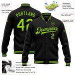 Personalized Bomber Varsity Letterman Jacket Black Neon Green Full-Snap Personalized Black Neon Green Bomber Full-Snap Varsity