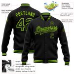 Personalized Bomber Jacket Black Neon Green Full-Snap Varsity Letterman Personalized Black Neon Green Bomber Full-Snap Varsity