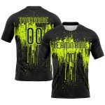Personalized Neon Green Dripping Splatter Art Volleyball Uniform Jersey in Black Personalized Black Neon Green Dripping Splatter