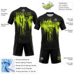 Personalized Neon Green Dripping Splatter Art Volleyball Uniform Jersey in Black Personalized Black Neon Green Dripping Splatter