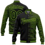 Custom Personalized Neon Green 3D Halftone Bomber Jacket with Name & Number - Varsity Full-Snap Design Personalized Black