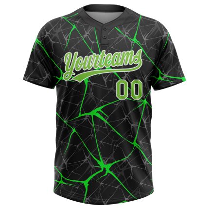Personalized 3D Softball Jersey in Black Neon Green Kelly Green, Unisex, Two-Button Design Personalized Black Neon Green-Kelly