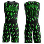 Personalized Black Neon Green Lightning Basketball Jersey Round Neck Suit Personalized Black Neon Green Lightning Shapes