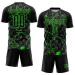 Personalized Neon Green Lightning Soccer Jersey - Black Sublimation Uniform Personalized Black Neon Green Lightning Sublimation