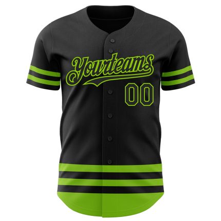 Custom Name and Number Black Neon Green Line Baseball Jersey - Personalized Team Jersey Personalized Black Neon Green Line