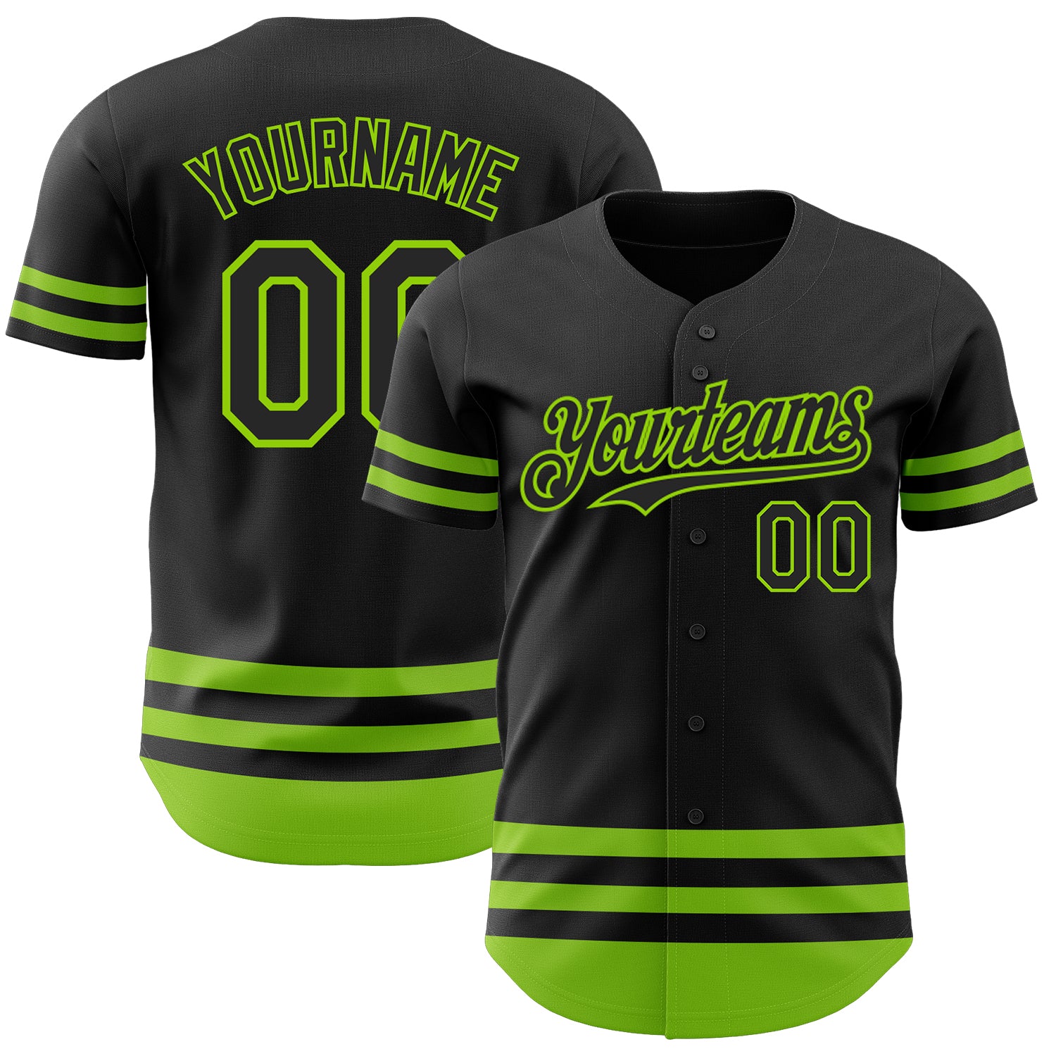 Personalized Black Neon Green Baseball Jersey - Customizable Sports Apparel Personalized Black Neon Green Line Baseball Jersey