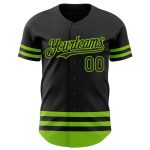 Personalized Black Neon Green Baseball Jersey - Customizable Sports Apparel Personalized Black Neon Green Line Baseball Jersey