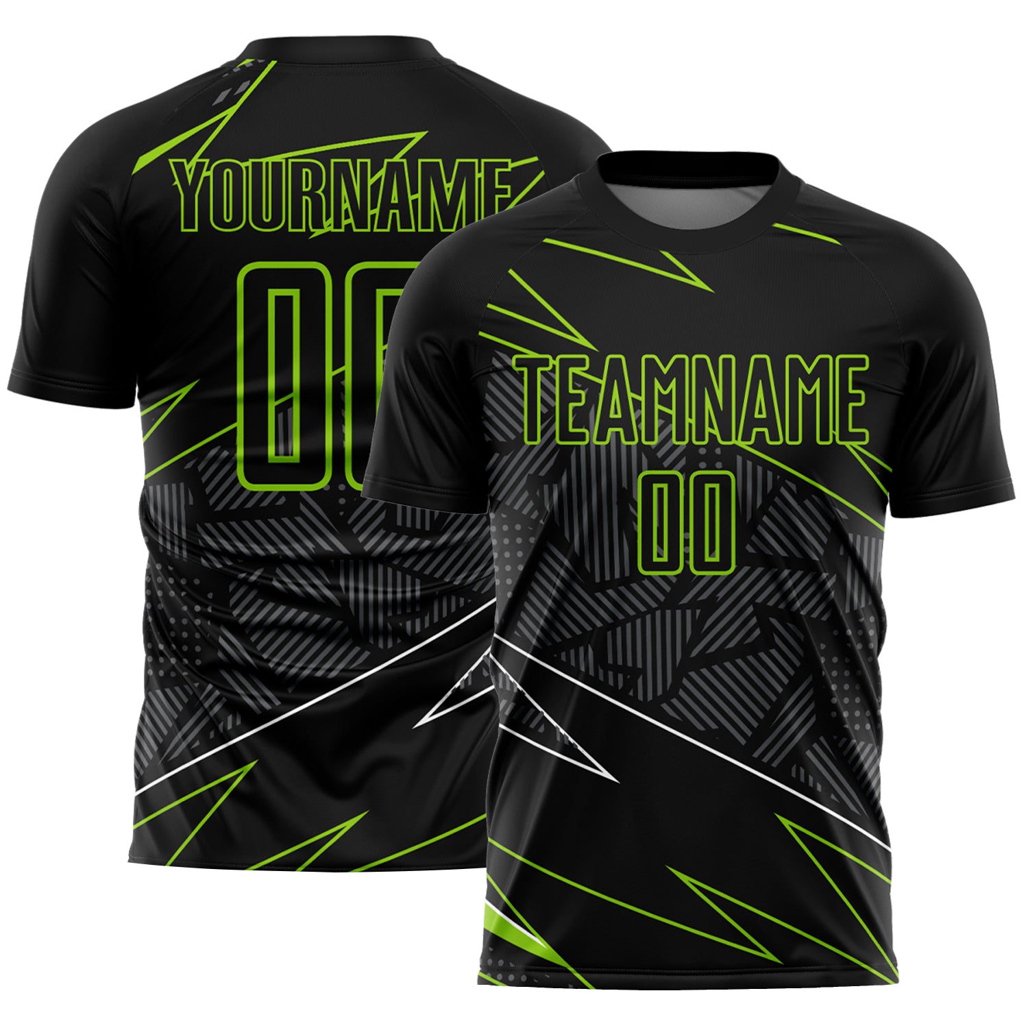 Custom Sublimation Soccer Uniform Jersey with Personalized Name and Number in Black Neon Green Lines Personalized Black Neon