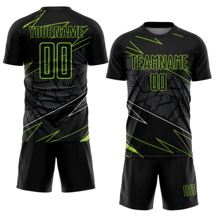 Custom Sublimation Soccer Uniform Jersey with Personalized Name and Number in Black Neon Green Lines Personalized Black Neon