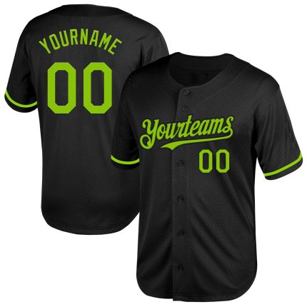 Personalized Black Neon Green Mesh Baseball Jersey - Authentic Throwback Style Personalized Black Neon Green Mesh Authentic