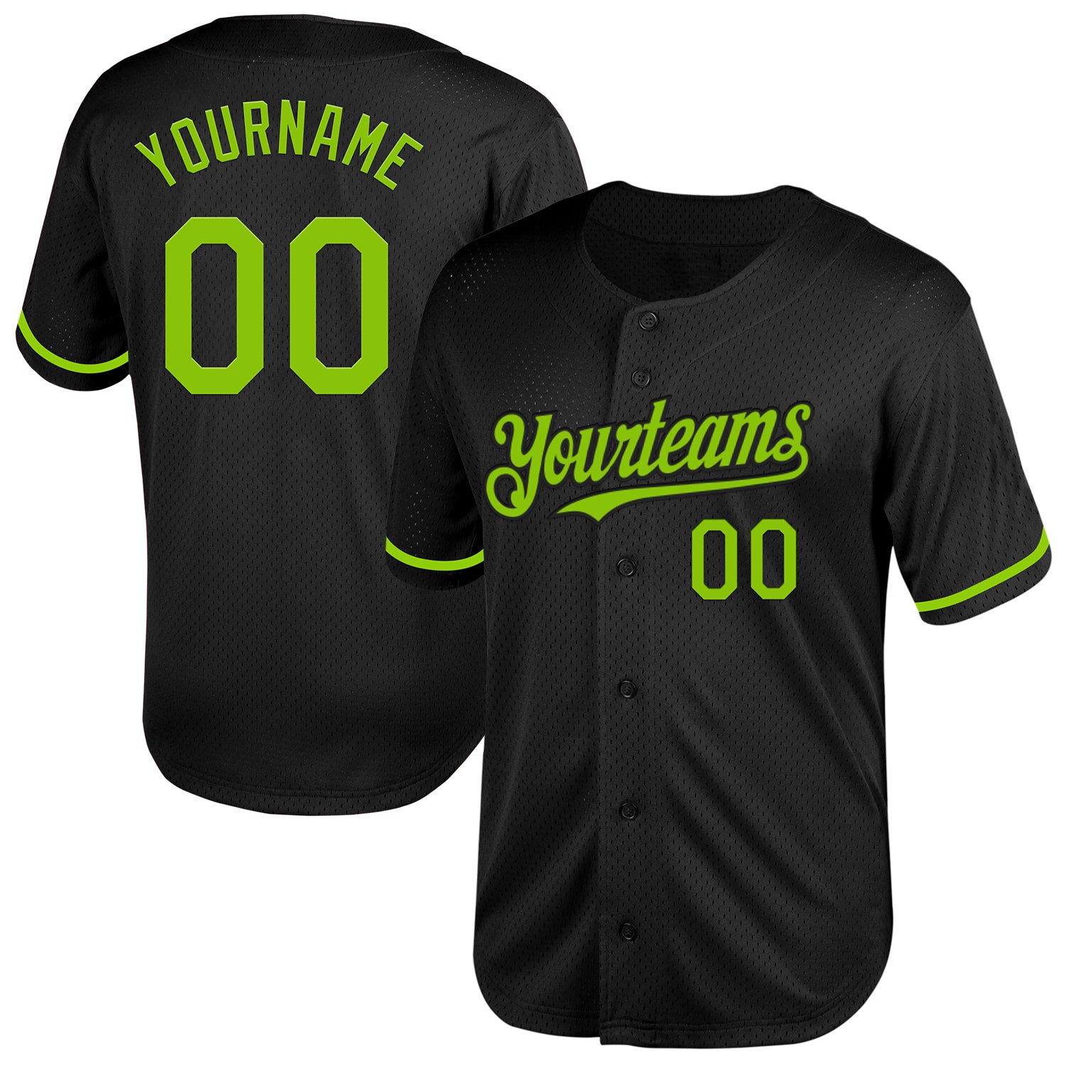 Personalized Neon Green Black Mesh Baseball Jersey for Men Women 2 Personalized Black Neon Green Mesh Throwback Baseball