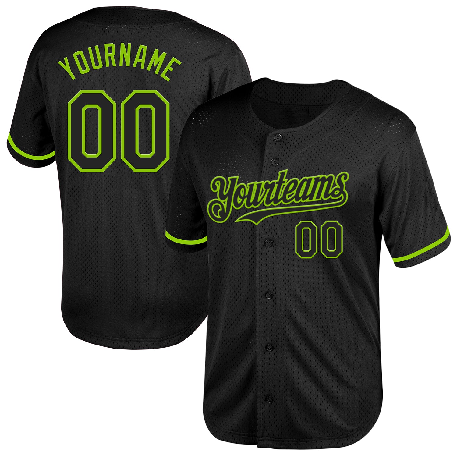 Personalized Black Neon Green Baseball Jersey - Retro Mesh Throwback Style Personalized Black Neon Green Mesh Throwback Baseball