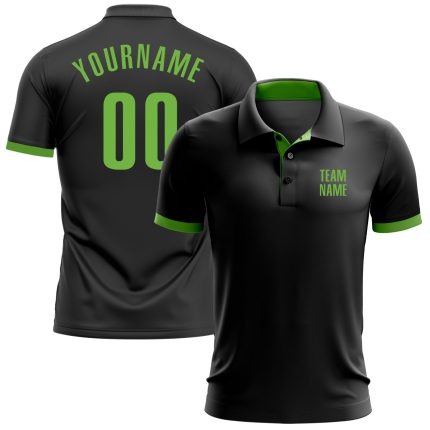 Custom Team Name Number Black Neon Green Performance Golf Polo Shirt Personalized Black Neon Green Performance Golf Polo