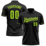 Custom Neon Green Black Performance Golf Polo Shirt with Personalized Name and Number Personalized Black Neon Green Performance