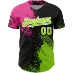 Personalized 3D Abstract Brush Stroke Baseball Jersey in Black Neon Green-Pink Personalized Black Neon Green-Pink 3D Abstract