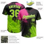 Personalized Unisex Softball Jersey with Custom Name & Number - Black Neon Green-Pink 3D Abstract Brush Stroke Design Personalized