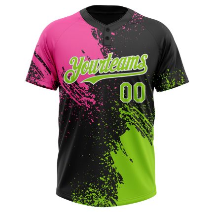 Personalized Unisex Softball Jersey with Custom Name & Number - Black Neon Green-Pink 3D Abstract Brush Stroke Design Personalized