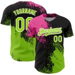 Personalized 3D Pattern Black Neon Green-Pink Brush Stroke Authentic Baseball Jersey Custom Name & Number Personalized Black