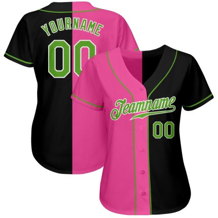 Personalized Baseball Jersey with Custom Name & Number, Black Neon Green-Pink Authentic Split Fashion Style Personalized
