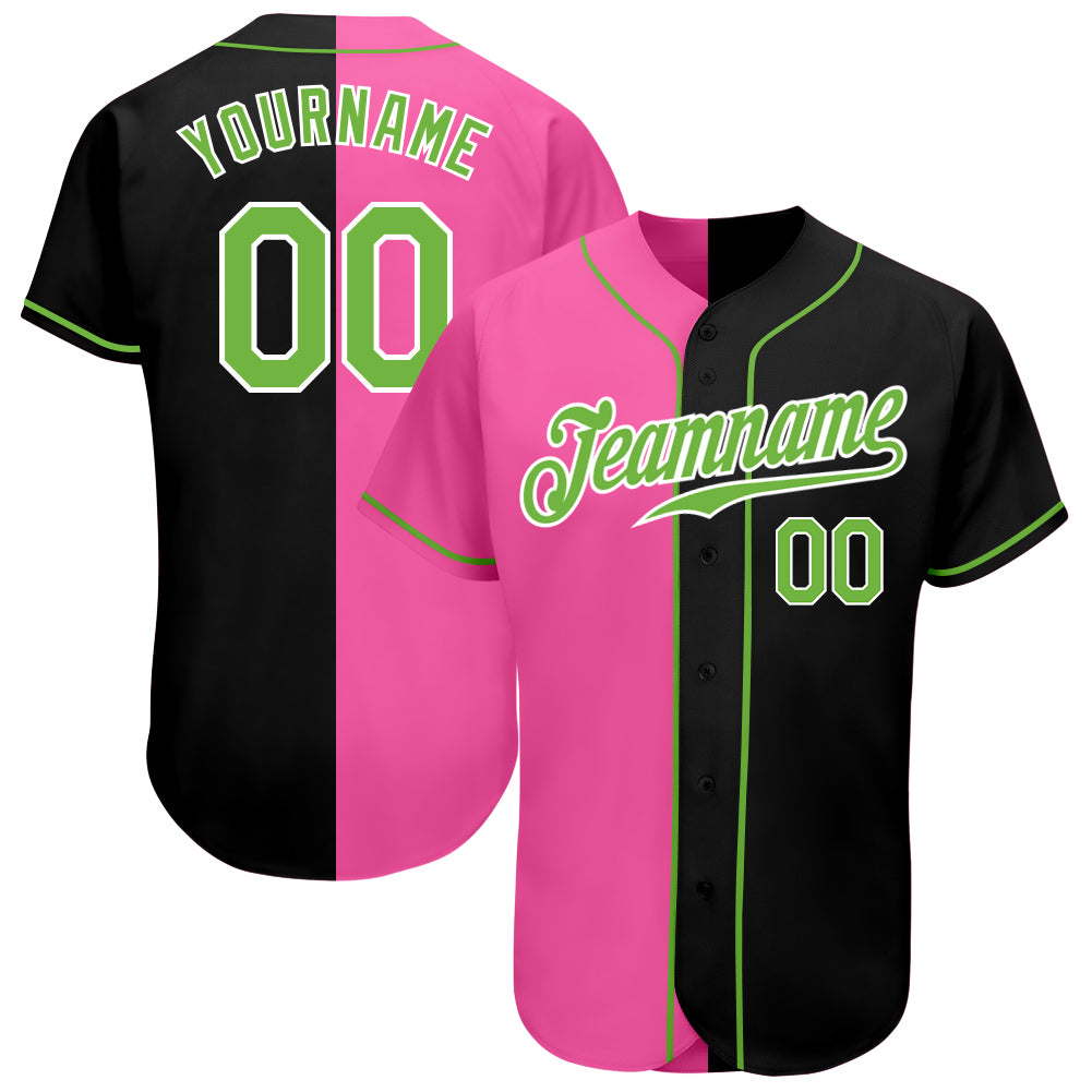 Personalized Baseball Jersey with Custom Name & Number, Black Neon Green-Pink Authentic Split Fashion Style Personalized