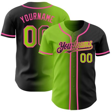 Personalized Black Neon Green Pink Gradient Baseball Jersey for Fashion Enthusiasts Personalized Black Neon Green-Pink Gradient