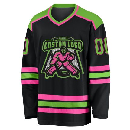 Custom Black Neon Green and Pink Hockey Jersey Personalized Sportswear Personalized Black Neon Green-Pink Hockey Jersey