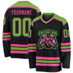 Custom Black Neon Green and Pink Hockey Jersey Personalized Sportswear Personalized Black Neon Green-Pink Hockey Jersey