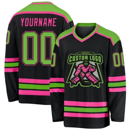 Custom Black Neon Green and Pink Hockey Jersey Personalized Sportswear Personalized Black Neon Green-Pink Hockey Jersey