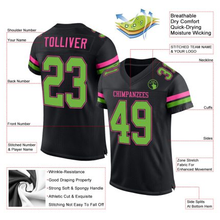 Personalized Neon Green Pink Black Football Jersey - Custom Mesh Team Jersey Personalized Black Neon Green-Pink Mesh Football