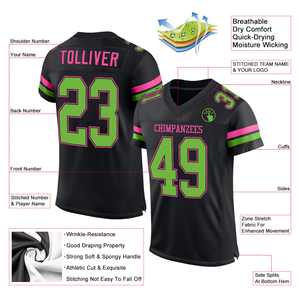 Personalized Black Neon Green-Pink Mesh Football Jersey Personalized Neon Green Pink Black Football Jersey - Custom Mesh Team Jersey Personalized Black Neon Green-Pink Mesh Football - Image 2