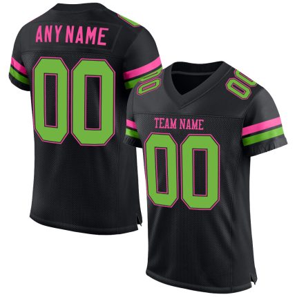Personalized Neon Green Pink Black Football Jersey - Custom Mesh Team Jersey Personalized Black Neon Green-Pink Mesh Football