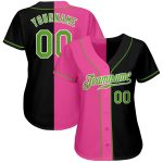 Personalized Black Neon Green and Pink Fashion Baseball Jersey Personalized Black Neon Green-Pink Split Fashion Baseball
