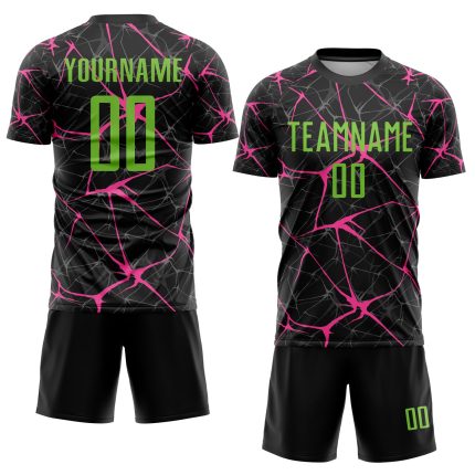 Personalized Sublimation Soccer Jersey with Custom Name & Number in Black Neon Green and Pink - Team Uniform Personalized