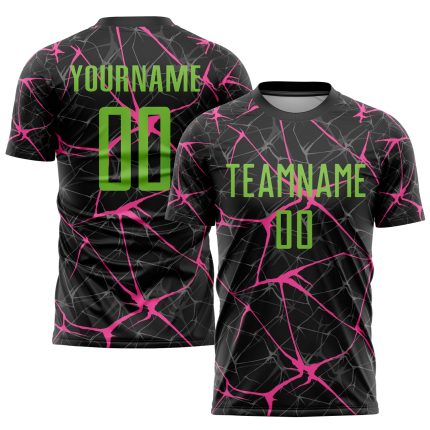 Personalized Sublimation Soccer Jersey with Custom Name & Number in Black Neon Green and Pink - Team Uniform Personalized