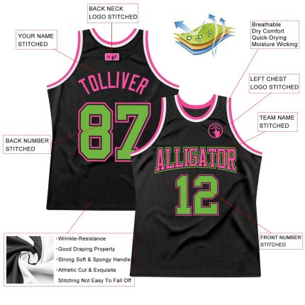Personalized Basketball Jersey in Black Neon Green-Pink for Throwback Style Personalized Black Neon Green-Pink Throwback