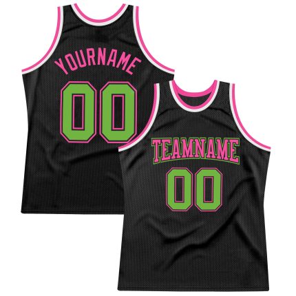 Personalized Basketball Jersey in Black Neon Green-Pink for Throwback Style Personalized Black Neon Green-Pink Throwback